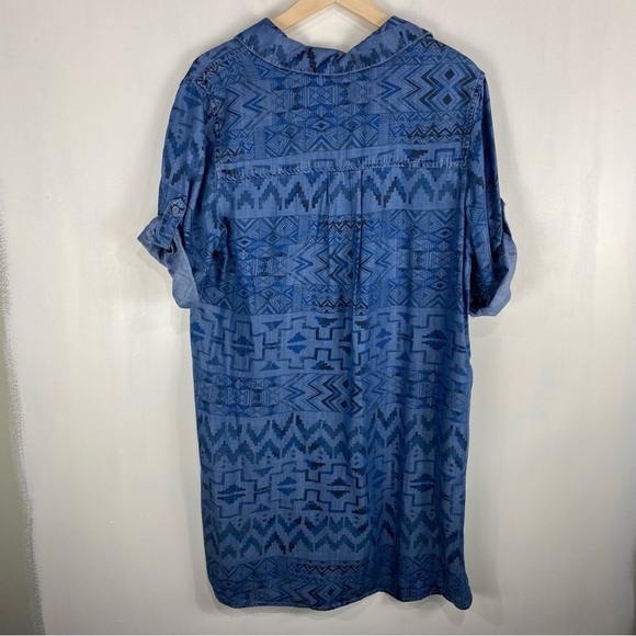 Philosophy Tencel Aztec Print Chambray Popover Mini Dress Denim Size Large (NWT) - Picture 5 of 5